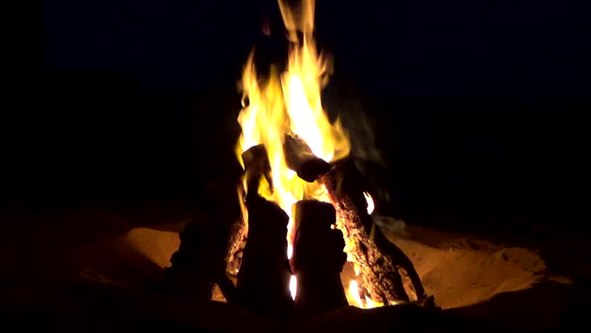 full hd 1080 30fps video footage, camping glowing fire, night picnic, black background, hot tea pot