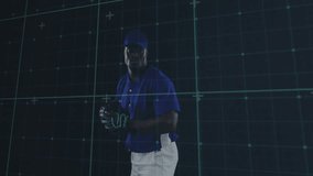 Pitcher shifting weight winding up releasing ball for sport analysis with animated grid crosshair. Athletic, performance, biomechanics, motion, training, sportswear, digital - Powered by Shutterstock - Get 15% off with code: PIKWIZARD15