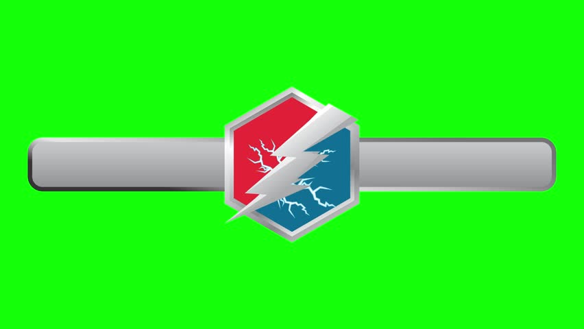 2D animation showing a hexagonal red-blue boxing icon sliding into a power bar interface. Ideal for sports results, match intros, or power-level indicators in fighting themes.