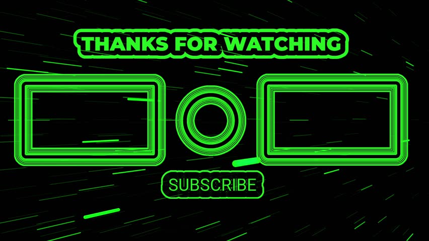 Neon green animated outro with glowing lines and subscribe button. Futuristic end screen for videos or streams