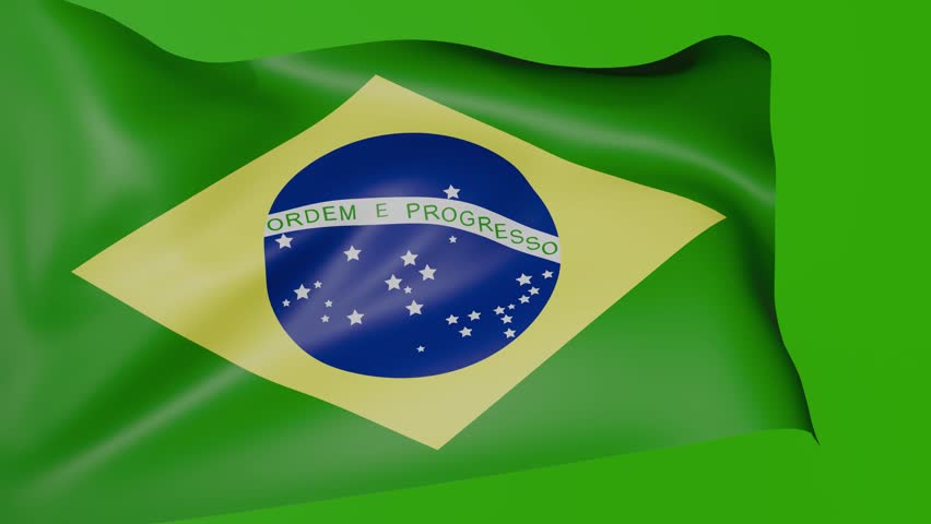 Waving Brazilian flag on green screen. Animated Brazilian flag waving in the wind. 