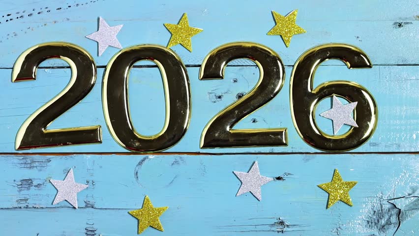 Golden Numbers Reflecting New Year Transition with Hourglass and Star Decor