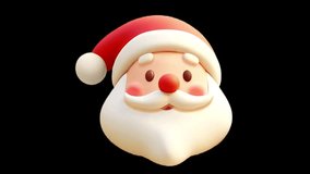 Cute 3D Santa Claus emoji animation featuring a festive holiday character with a smiling face. Perfect for Christmas greetings, cards, decorations, and seasonal videos. - Powered by Shutterstock - Get 15% off with code: PIKWIZARD15