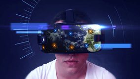 Young Man Wearing High-Tech VR Glasses Exploring Digital Earth. Technology Related 3D Animation. - Powered by Shutterstock - Get 15% off with code: PIKWIZARD15
