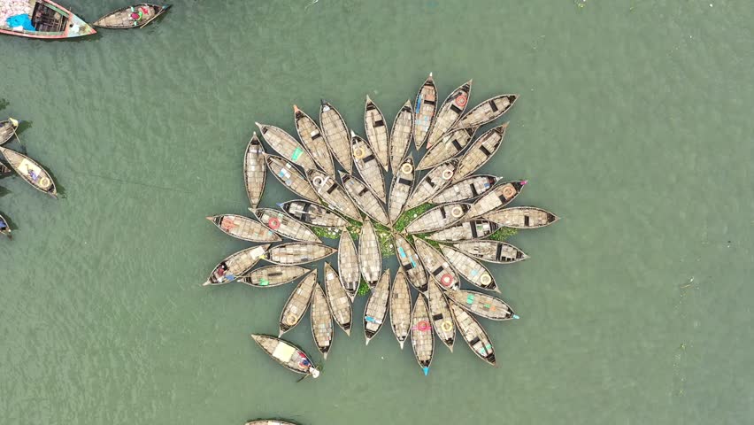 Top View of Buriganga River in Dhaka, Bangladesh – Drone Footage - 4K