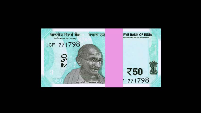 Indian currency 50 rupees banknotes stacks animation	