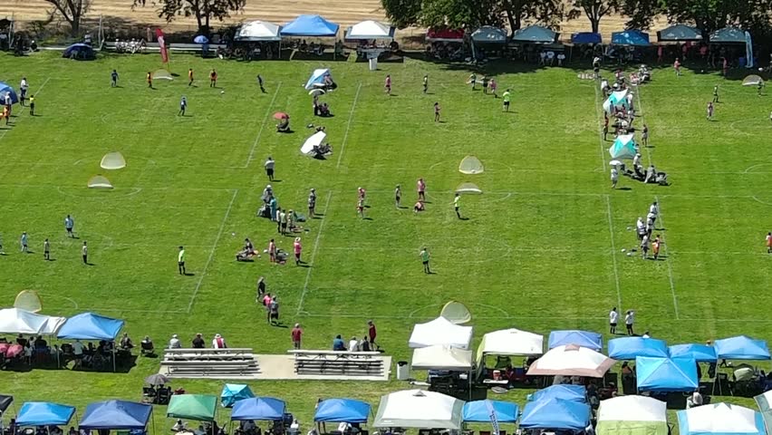 drone video clip of youth soccer tournament in Lewiston ID