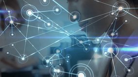 Woman tapping smartphone and activating digital network graphic overlay in office for tech meeting. Technology, connectivity, innovation, communication, digital, professional, futuristic - Powered by Shutterstock - Get 15% off with code: PIKWIZARD15