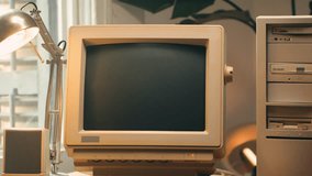 Retro pc computer gaming, Desktop vintage with loading code console, programmer making scripts, green basic screen, Old computer studio close-up, retro wave display, late 90s PC. - Powered by Shutterstock - Get 15% off with code: PIKWIZARD15