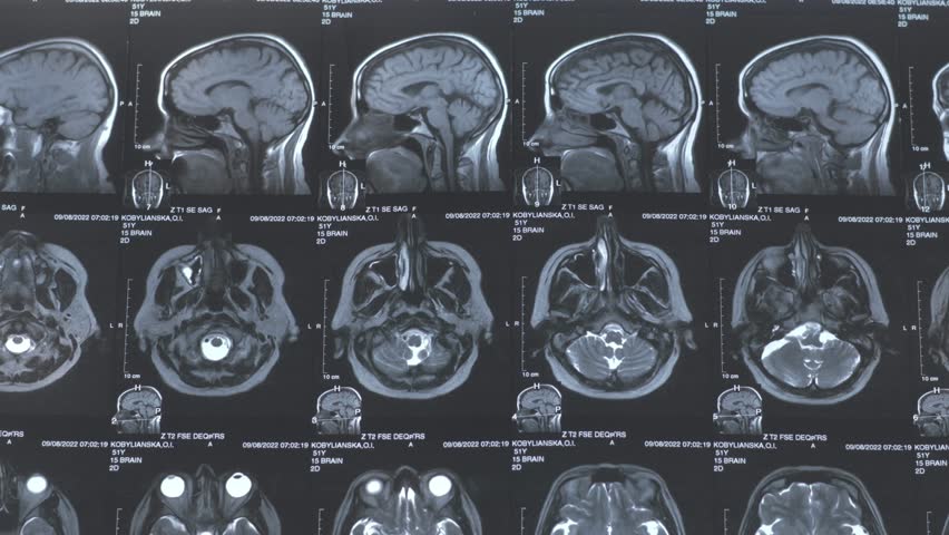 CT scan image of human brain. Mri or x-ray scan for diagnostic human head diseases. 4k footage.