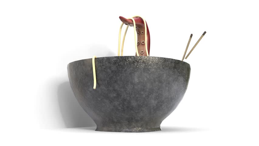 ramen bowl animation. 3d and computer rendering animation video with 4k resolution.