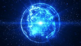 Dark blue energy sphere created from glowing liquid particles and magic plasma on dark background. abstract atomic science background. Wave magic ball glitter particles
 - Powered by Shutterstock - Get 15% off with code: PIKWIZARD15