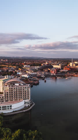 8-8-2023 Cardiff - Vertical Video of Cardiff, Wales, United Kingdom, Vertical Aerial View Shot