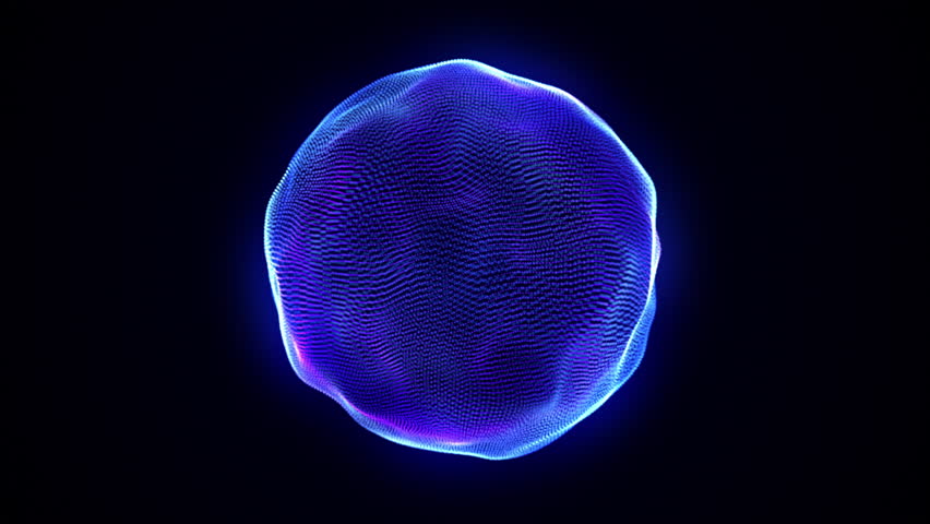 Neon futuristic 3d sphere, virtual reality, abstract technology concept. Vibrant particle sphere liquid morphing. Purple and blue gradient technology sphere. Artificial Intelligence, big data. 4k loop