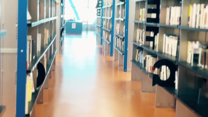 POV shot of a big modern French library