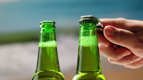 Beer cheers Celebration concept - close up hands holding up glasses of beer of people group in outdoor party during their victory competition or successful task meeting vacation - Powered by Shutterstock - Get 15% off with code: PIKWIZARD15