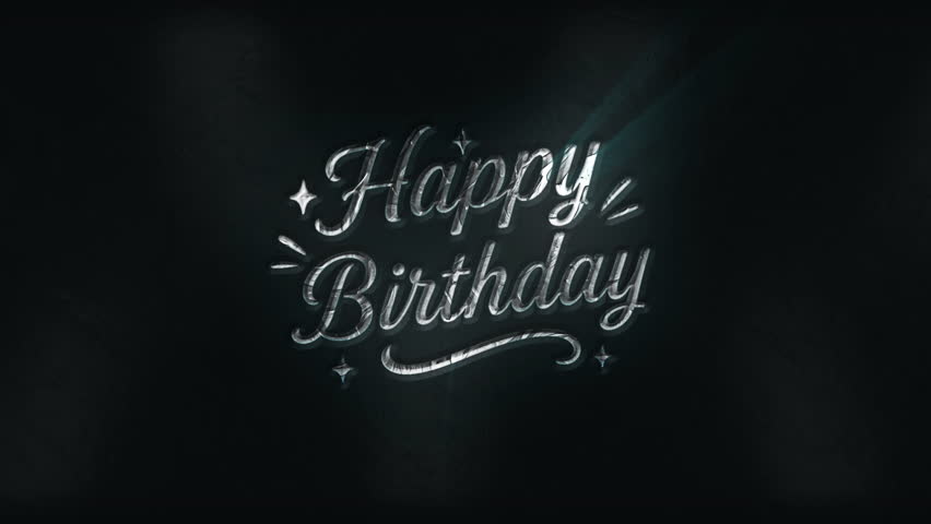 Silver 3D "Happy Birthday" text with sparkling accents and light reflections, creating a sleek and festive design for birthday celebrations with a modern, elegant look.