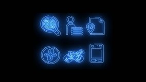 Neon icons illustrating digital communication including globe, user, phone, gear, and conversation bubbles.	 - Powered by Shutterstock - Get 15% off with code: PIKWIZARD15