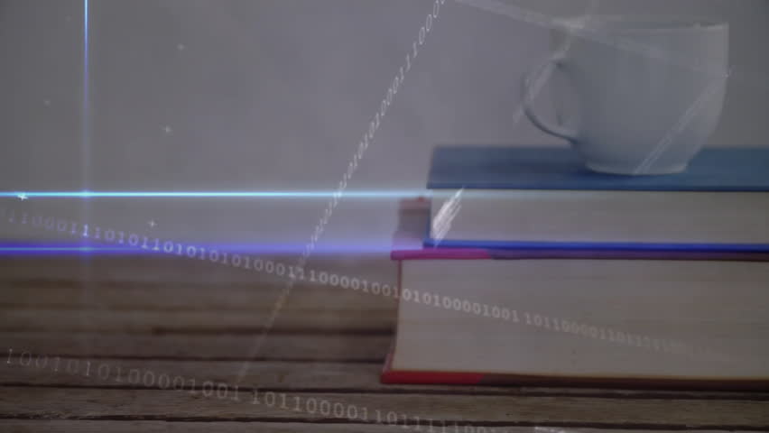 Faint binary streams appearing causing scanning of books mug watch by light beams showing data flow. Technology, data, digital, innovation, futuristic, minimalism, artificial intelligence - Powered by Shutterstock - Get 15% off with code: PIKWIZARD15