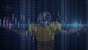 Cascading candlestick chart revealing player in yellow jersey raising arms celebrating with ball. Finance, data visualization, sports, technology, digital environment, victory, analytics - Powered by Shutterstock - Get 15% off with code: PIKWIZARD15