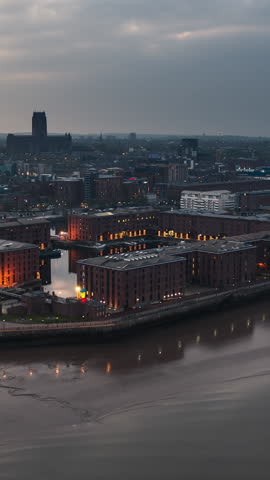 4-4-2022 Liverpool - Vertical Video of Liverpool, Merseyside, United Kingdom, Vertical Aerial View Shot