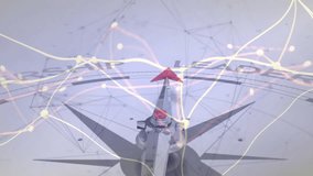 Network lines appearing on compass rose as red arrow rotating clockwise pointing toward leadership. Navigation, data, technology, innovation, digital, strategy, connectivity - Powered by Shutterstock - Get 15% off with code: PIKWIZARD15