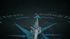 On UI load, compass needle rotating toward glowing marketing label highlighting marketing segment. Futuristic, technology, interface, innovation, digital, navigation, data - Powered by Shutterstock - Get 15% off with code: PIKWIZARD15