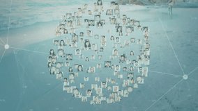 Woman riding teal bicycle on beach, passing rotating 3D network sphere floating for marketing. Community, connectivity, data visualization, digital network, social interaction, modern design, outdoor - Powered by Shutterstock - Get 15% off with code: PIKWIZARD15