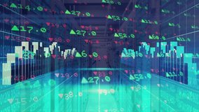 Server racks streaming data initiating bars adjusting and lines tracing waves signaling market calm. Technology, analytics, growth, digital, innovation, data, visualization - Powered by Shutterstock - Get 15% off with code: PIKWIZARD15
