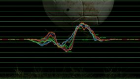 Opening on grid cracked soccer ball, rainbow waves rising peaking settling displaying match metrics. Technology, data, analytics, visualization, innovation, sportsscience, digital - Powered by Shutterstock - Get 15% off with code: PIKWIZARD15
