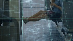 Commuter tapping smartphone in train carriage initiating AR scan mapping seats and floor. Futuristic, technology, mobile, digital, interface, urban, innovation - Powered by Shutterstock - Get 15% off with code: PIKWIZARD15