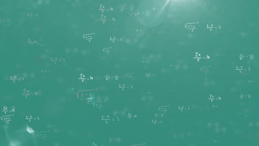 Chalkboard backdrop showing equations fractions pulsing fading as particle web expanding to teach. Abstract, digital, educational, innovative, futuristic, connectivity, visualization