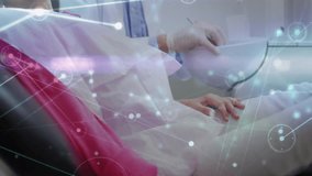 Dentist guiding rinse, girl swishing mouth during dental cleaning with digital overlay drifting. Pediatric, healthcare, sterilization, clinic, technology, diagnostic, safety - Powered by Shutterstock - Get 15% off with code: PIKWIZARD15