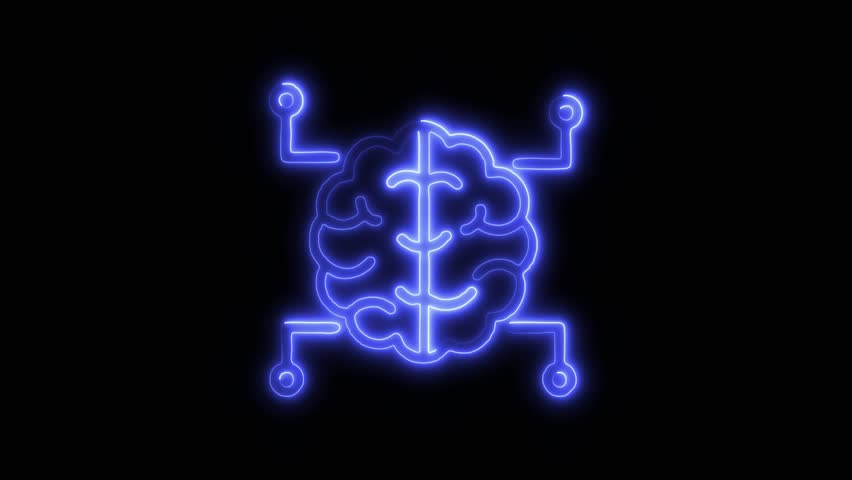 Neon Neural Network icon isolated on black background HD Video motion graphic animation