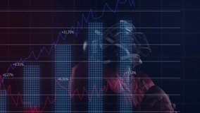 Athlete holding football on grid as lines and bars visualizing sports analytics lifting helmet. Sports, data, analytics, performance, technology, strength, visualization - Powered by Shutterstock - Get 15% off with code: PIKWIZARD15