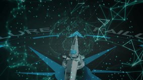 Compass arrow rotating clockwise from failure point toward success, shifting dotted globe mesh. Navigation, technology, futuristic, innovation, digital, progress, strategy - Powered by Shutterstock - Get 15% off with code: PIKWIZARD15