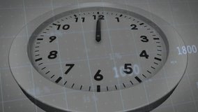 On colored charts emerging, analog clock updating with jumping hands tracking floating numeric data. Analytics, data visualization, finance, digital, futuristic, economy, technology - Powered by Shutterstock - Get 15% off with code: PIKWIZARD15