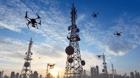 Drone inspection of 5G base station signal tower - Powered by Shutterstock - Get 15% off with code: PIKWIZARD15