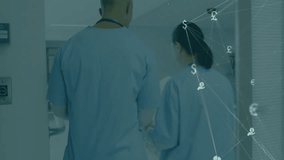 Female nurse pulling tablet, revealing currency symbols and charts while consulting doctor. Healthcare, digital innovation, data analytics, hospital, collaboration, professional, technology - Powered by Shutterstock - Get 15% off with code: PIKWIZARD15