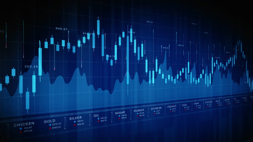 Modern digital finance dashboard with pie charts, stock bars, and commodity prices for investment strategy, trading insight, and economic performance. Financial investment concept background