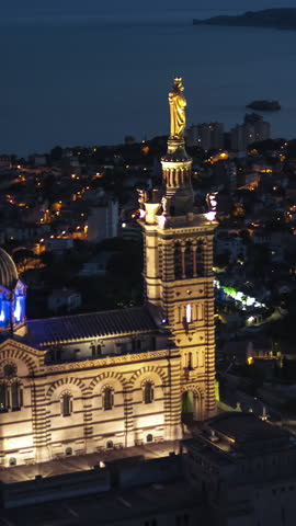 8-8-2022 Marseille - Vertical Video of Marseille, Bouches-du-Rhone, France, Vertical Aerial View Shot