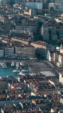 8-8-2022 Marseille - Vertical Video of Marseille, Bouches-du-Rhone, France, Vertical Aerial View Shot