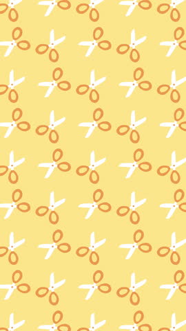 Back to School Scissors Grid Hand drawn Illustrated Doodle Style Background Animation  Monochromatic Yellow - 4K Vertical Vide o 10 sec. Seamless Loop