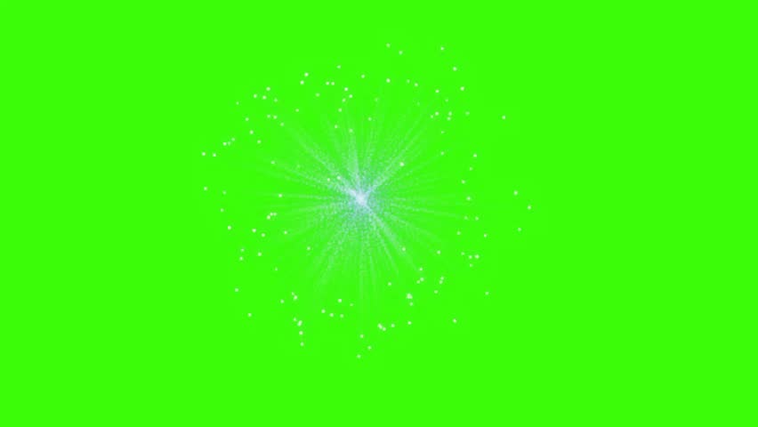 Digital animation of colorful fireworks bursting on a vibrant green screen background for chroma key use.
