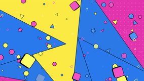 Looped colorful geometric shapes background with stars, dots, triangles, and squares motion graphics. - Powered by Shutterstock - Get 15% off with code: PIKWIZARD15