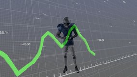 Football player walking into 3D grid initiating green graph and scanning peaks for sports analytics. Athlete, innovation, digital, performance, analysis, motion, futuristic - Powered by Shutterstock - Get 15% off with code: PIKWIZARD15