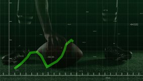 player hand gripping football on turf, initiating green graph tracking sports performance. Sports analytics, player equipment, motion tracking, performance metrics, training technology, athletic - Powered by Shutterstock - Get 15% off with code: PIKWIZARD15