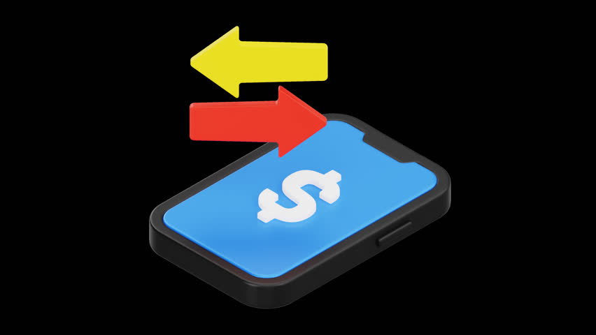 3D Animated of Online Transaction and Money Transfer, 4K Animation, Alpha Channel