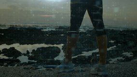 Woman lifting arm toward holographic malware grid and initiating cybersecurity scanning sequence. Futuristic, digital, technology, innovation, cyberspace, interface, landscape - Powered by Shutterstock - Get 15% off with code: PIKWIZARD15