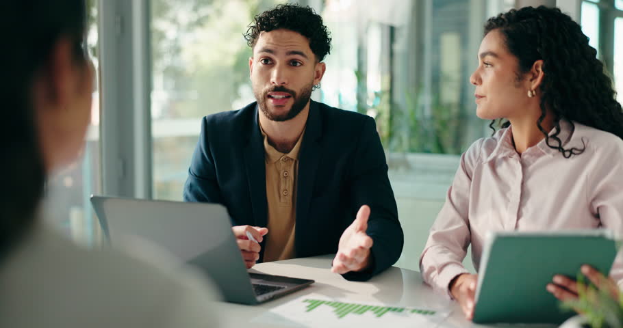 Job interview, handshake and business people in office, recruitment and agreement for contract. Candidate, human resource management or employee in workplace, shaking hands or hiring with partnership